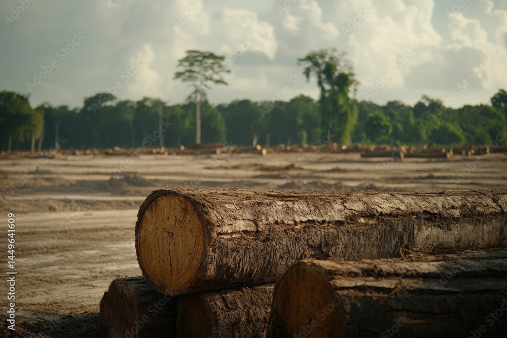 Fototapeta premium Forest land clearing for agriculture near rural area in afternoon light Generative AI
