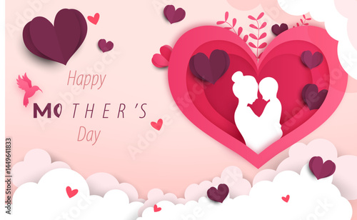 Charming Mother's Day card with loving mother and child silhouette. A heartwarming Mother's Day template.