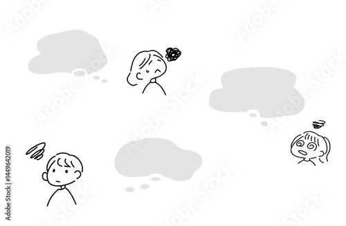 もやもや吹き出しとシンプルで可愛い線画イラストセット