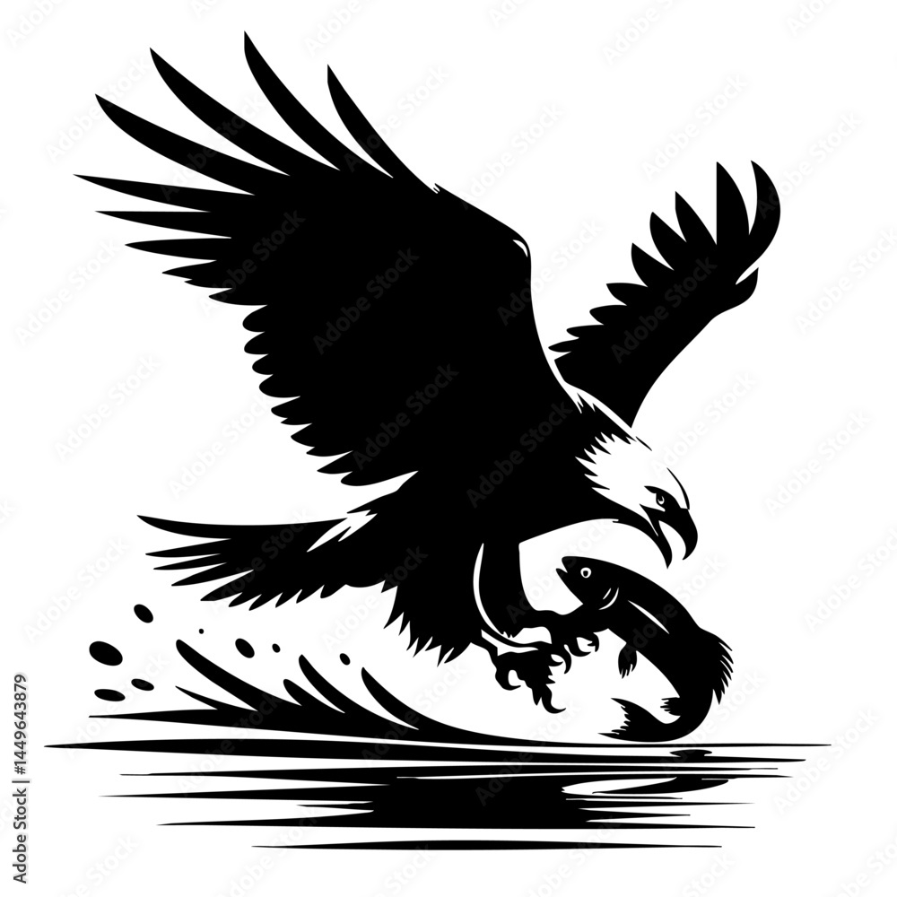 Fototapeta premium Majestic Eagle Catching Fish: A Dramatic Wildlife Scene