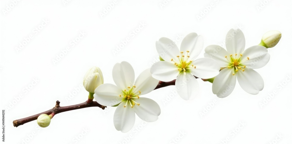 Obraz premium A single branch or stem isolated with some flowers or buds, flower, white, petal