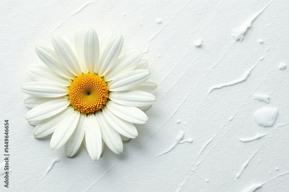 Obraz premium Fresh daisy on white surface with slight wrinkles, earthy, daisy, fresh