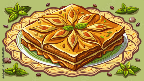 Delicately baked with fragrant syrup and spice.
Baklava, a dessert that speaks of tradition.
Crisp, golden edges framed in white.
Excellent choice for luxury dessert vectors.