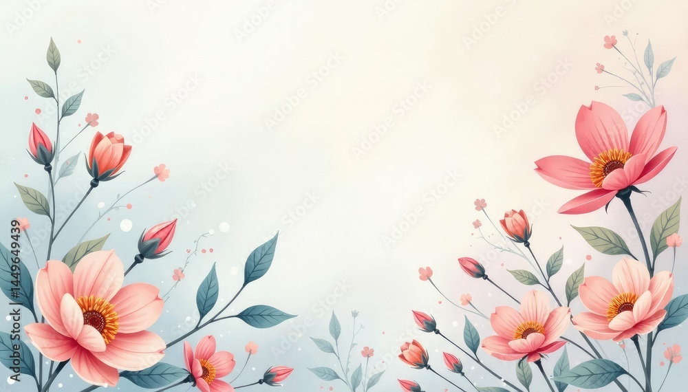 Naklejka premium Pastel floral motif, delicate lines, subtle texture, soft background, wallpaper, vintage