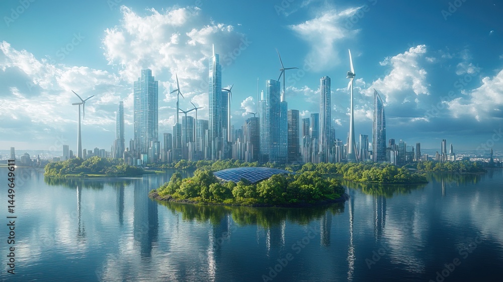 Naklejka premium Futuristic Cityscape with Renewable Energy
