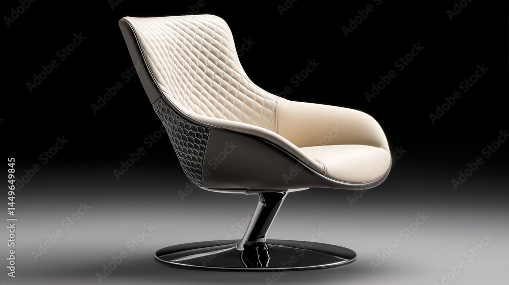 Obraz premium Nowoczesne krzesło do jadalni ze stalową podstawą i pikowaną tapicerką, charakteryzujące się eleganckim i nowoczesnym wzornictwem. Eleganckie kształty krzesła i luksusowe materiały tworzą wyrafinowany wygląd