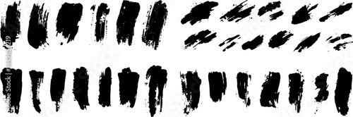 Dynamic Brushstrokes: A captivating collection of bold, textured black brushstrokes on a clean backdrop, perfect for adding artistic flair and graphic appeal to any project.