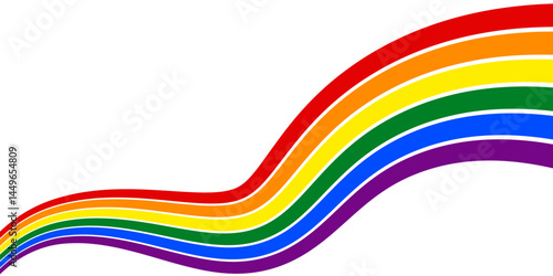 Pride Month banner with wave LGBT Flag isolated on transparent background. Rainbow or Pride Flag. Place for text. Pride Rainbow Flag Wave Design Element. Vector Illustration