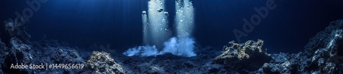 Underwater hydrothermal vent erupting, ocean floor background, marine science