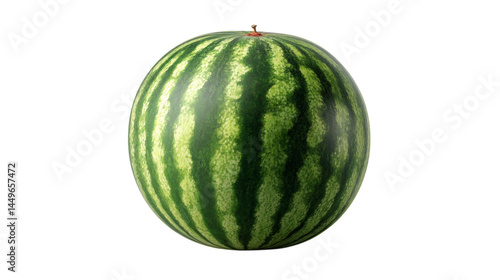 Fresh whole watermelon isolated on a transparent background, perfect for summer-themed designs, food blogs, and healthy lifestyle projects. High-quality PNG format.