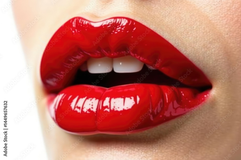 Obraz premium Close-up vibrant red lips isolated on pure white , glossy, image, isolated