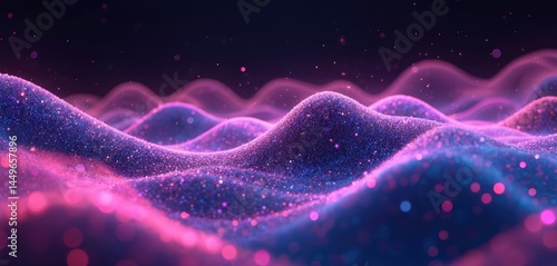 Obraz na płótnie Abstract digital illustration features synthwave waves visualizing market data. Glowing waves with vibrant neon colors. Futuristic AI-generated design for tech, finance, trading, data visualization. w salonie