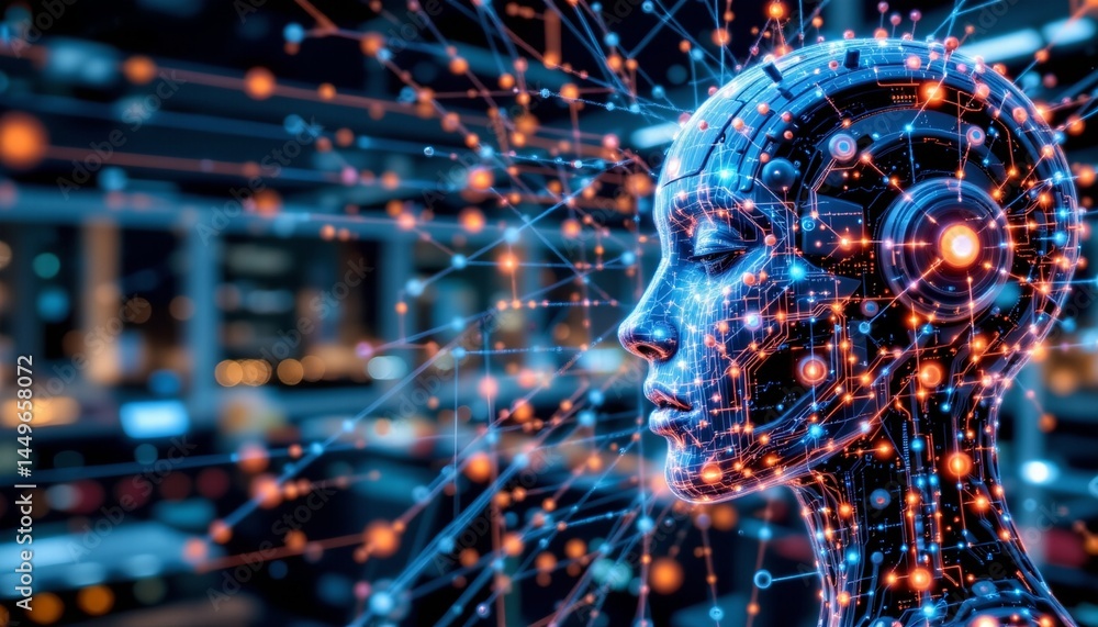Obraz premium a futuristic ai interface set in a data center environment