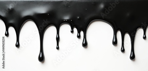 Obraz na płótnie Black slime drips down on white background. Textured glossy black paint flows creates a liquid look. Dark viscous substance is perfect for Halloween design, horror illustration, art projects. w salonie