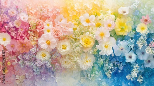 Rainbow Pastel Flower Arrangement Vibrant Floral Wall