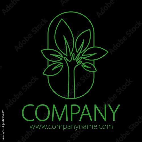 logo paysagiste jardinier main verte feuille 