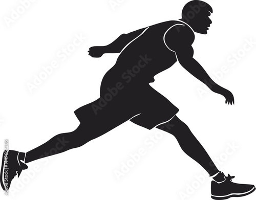 A silhouette of a male athlete in motion, wearing a sleeveless jersey and shorts, mid-stride in a running pose