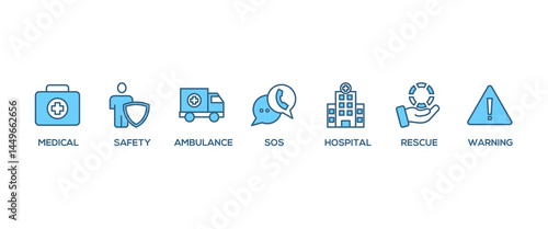 Emergency banner web icon vector illustration concept with icon of urgency, medical, safety, ambulance, sos, hospital, rescue, and warning