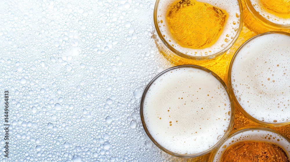 Bubbles and Foam in Glasses of Beer on Cool Surface with Soft Focus and Natural Brightness Bubbles and Foam in Glasses of Beer on Cool Surface with Soft Focus and Natural Brightness