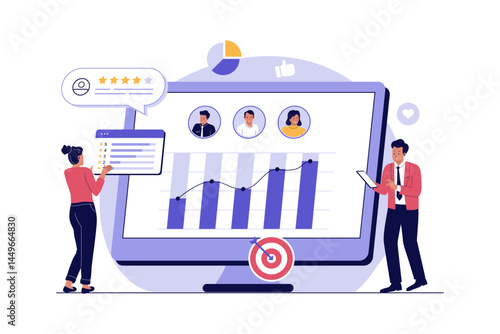 Team Analyzing User Feedback. Customer Review and Data Insight Illustration. Illustrations for websites, landing pages, mobile apps, posters and banners