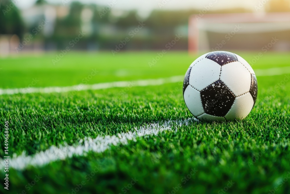 Fototapeta premium A soccer ball is currently sitting right on the edge of a soccer field