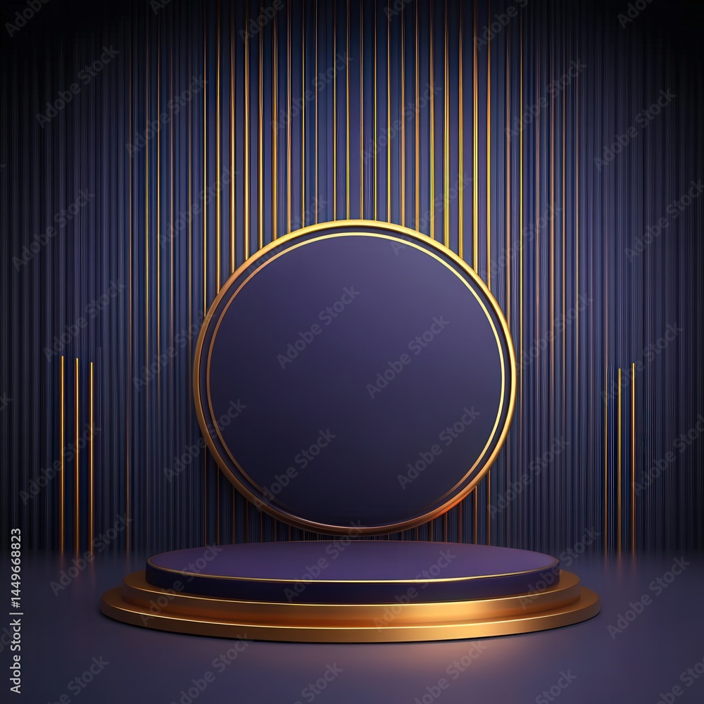 Elegant Dark Blue and Gold Podium with Circle Frame Elegant Dark Blue and Gold Podium with Circle Frame