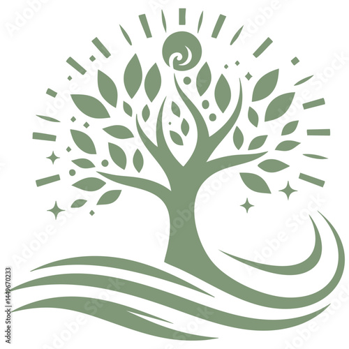 Serene Tree of Life: Eco-Friendly Nature Illustration
