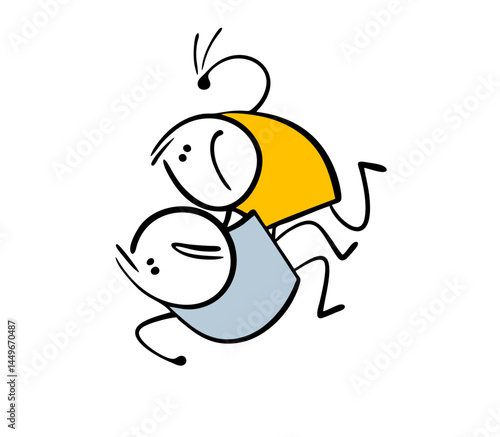 Two men   fighting, one has knocked his opponent to the ground. Vector illustration of an aggressive fight, disgruntled cartoon people are very aggressive.