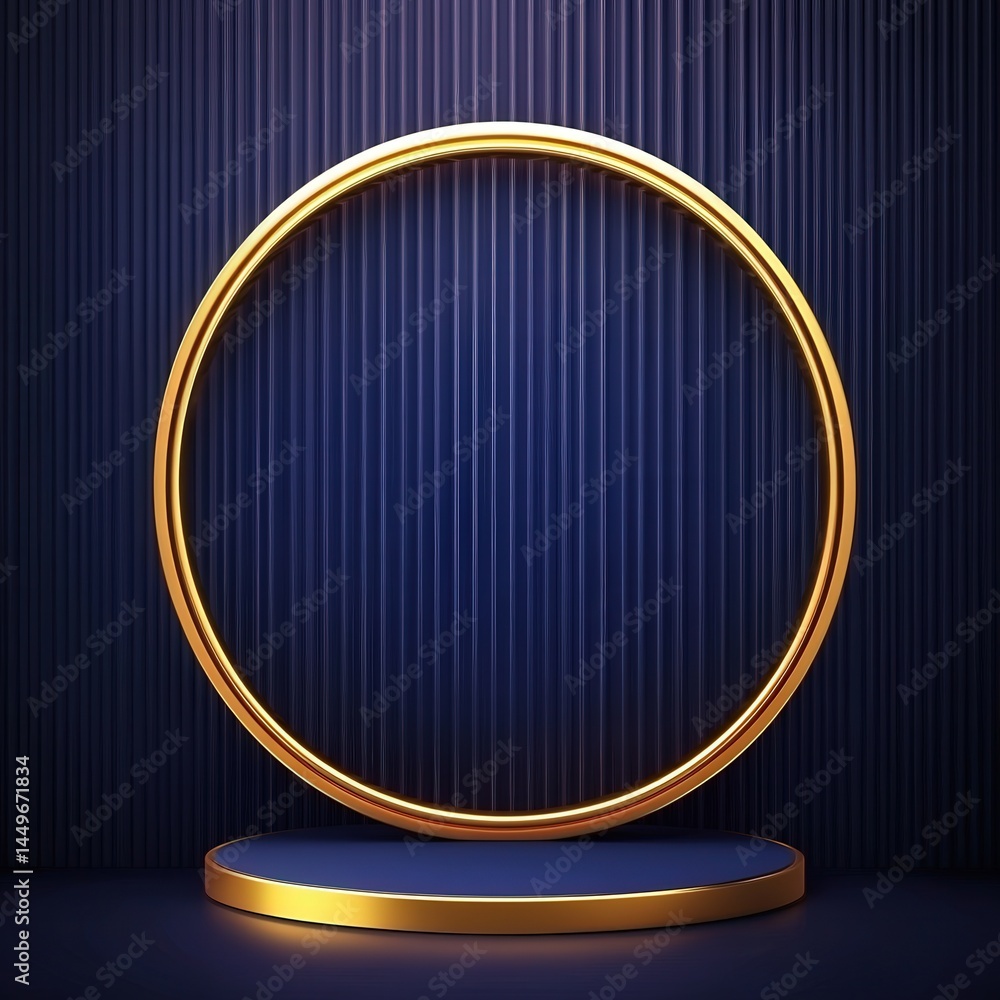 Elegant golden ring and podium for product display Elegant golden ring and podium for product display