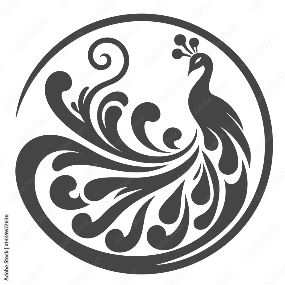 Obraz premium Elegant Peacock Feather Design: Circular Bird Graphic