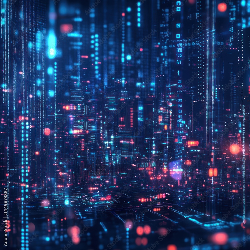 Futuristic city digital data stream Futuristic city digital data stream