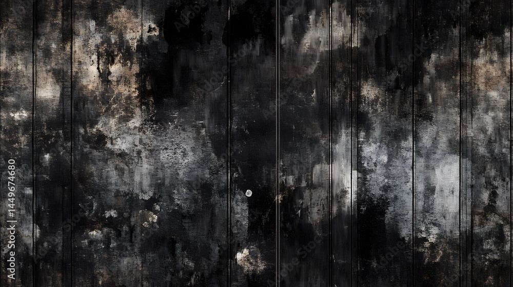 Dark, textured wood surface with weathered stains. Dark, textured wood surface with weathered stains.