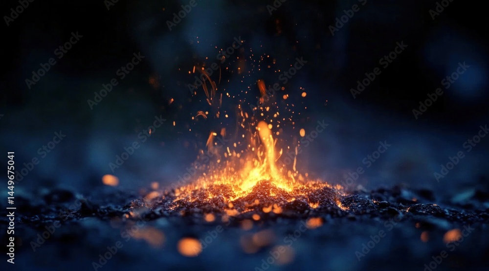 Fiery embers glowing in the dark. Fiery embers glowing in the dark.