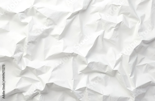 Obraz na płótnie White crumpled paper texture background. Top view of blank, wrinkled sheet. High-resolution, minimalistic, clean, simple backdrop for design. Modern minimal style. Perfect for product presentation. w salonie