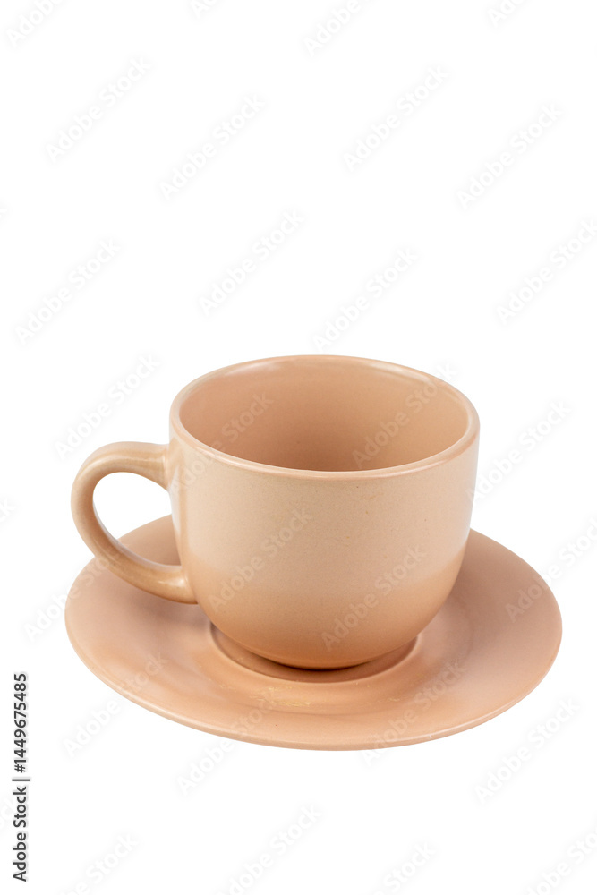 A white porcelain cup and saucer hold hot coffee, an isolated object perfect for a cafe beverage A white porcelain cup and saucer hold hot coffee, an isolated object perfect for a cafe beverage