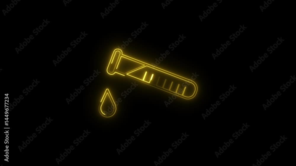 Glowing neon test tube with dropping liquid abstract science experiment concept minimalist style on dark background Glowing neon test tube with dropping liquid abstract science experiment concept minimalist style on dark background