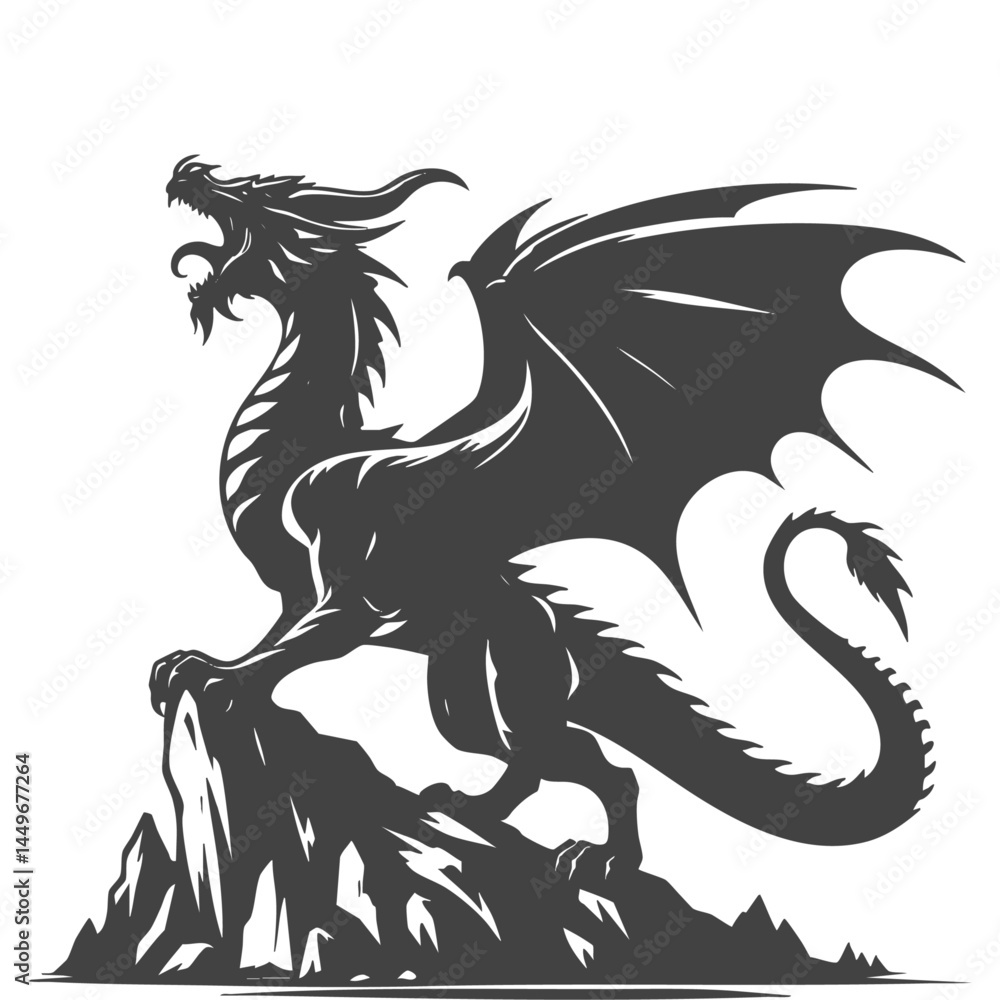 Fototapeta premium Majestic Dragon on Mountain Peak: Fantasy Creature Illustration