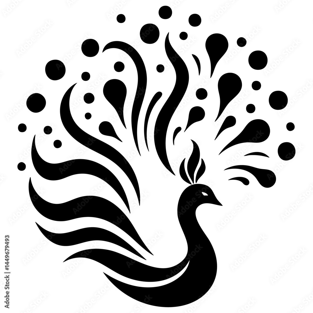 Obraz premium Elegant Peacock Tail Feathers: Black and White Bird Graphic