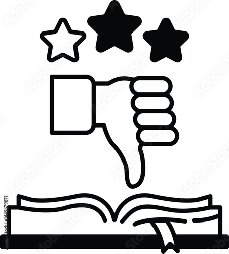 hand with a star on it is holding a book with a down arrow on it
