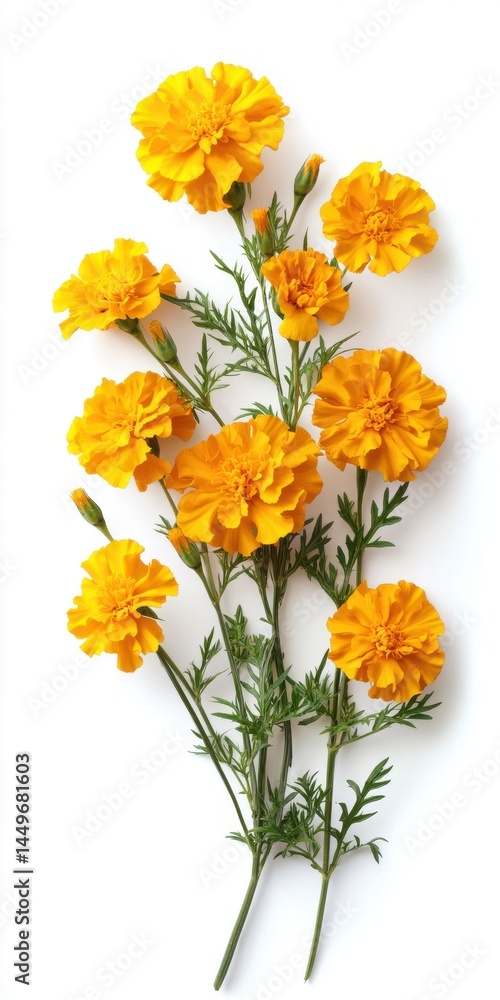 Obraz premium Vibrant Yellow Marigold Bouquet on White Background