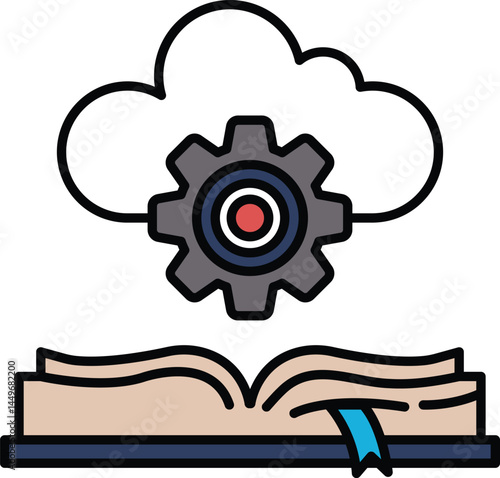 A book with a gear on the cover