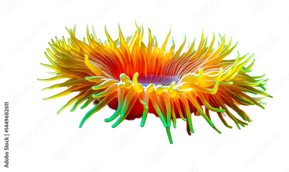 Vibrant Yellow Orange Green Sea Anemone on Black Background Vibrant Yellow Orange Green Sea Anemone on Black Background