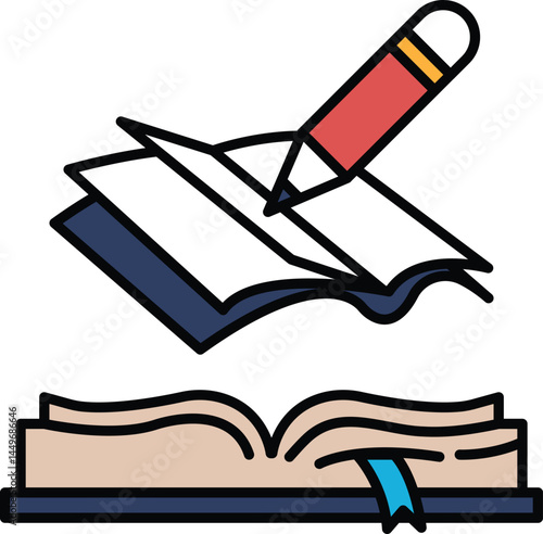 A pencil is writing on a book