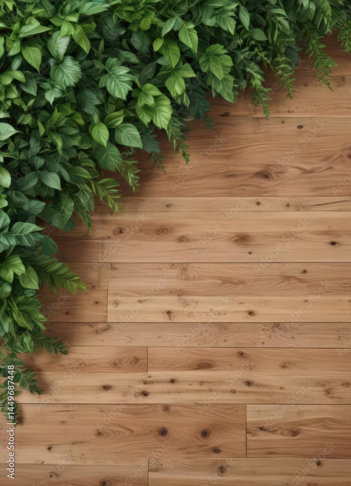 Vibrant green plants arranged on a warm wood surface , plant, summer, spring Vibrant green plants arranged on a warm wood surface , plant, summer, spring