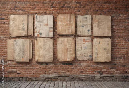 Wallpaper Mural Weathered paper posters, various sizes, glued to rustic brick wall  Different orientations, urban setting , surface,  weathered, collage Torontodigital.ca