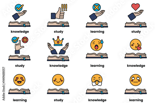Set of illustrations in the concept of Books and knowledge in a line style