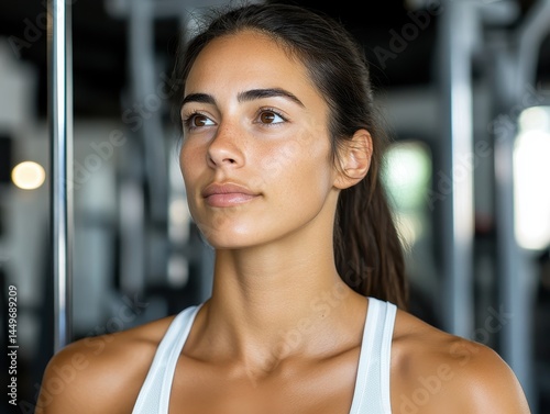 Free Download Pensive young woman in white tank top at indoor gym during daytime - GFXLoad