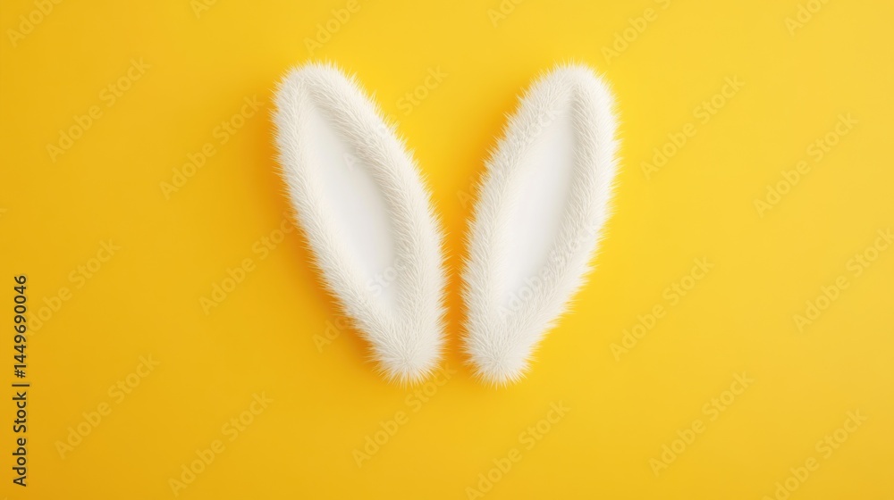 Fototapeta premium White bunny ears on yellow background