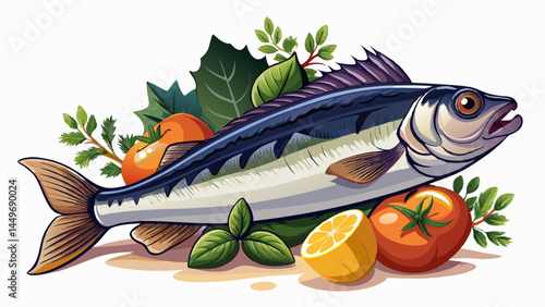 Fresh sea bass paired with earthy roasted eggplant.
Balanced colors and clean, elegant lines.
Isolated for premium vector presentation.
Designed for healthy cuisine themes.