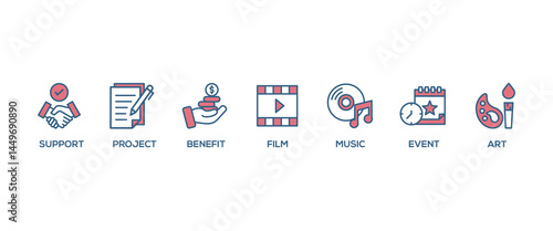 Sponsor banner web icon vector illustration concept with icon of support, project, benefit, art, event, music, sport, and film